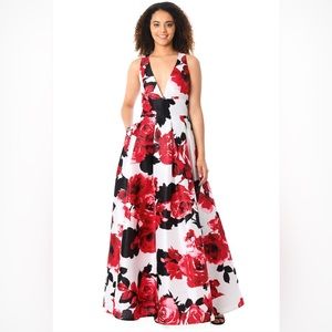 eShakti Floral Maxi Dress in Red and Black